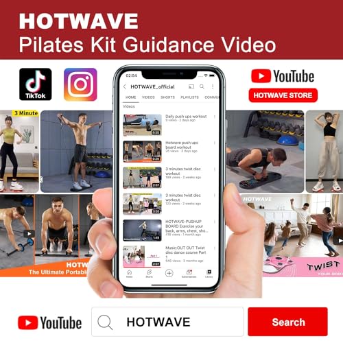 HOTWAVE Pilates Bar Kit with Resistance Band Set, Exercise Bar with AB Roller,Yoga Stretching Equipment, Portable Home Gym