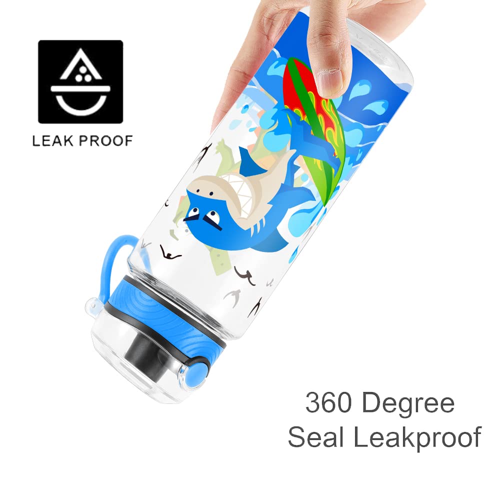 Cute Water Bottle for School Kids Girls, BPA FREE Tritan & Leak Proof & Easy Clean & Carry Handle, 23oz/ 680ml - Shark