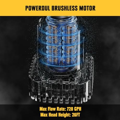 Cordless Stick Water Transfer Pump Compatible with Dewalt 20V Battery(Tool Only), 720GPH Brushless Stick Utility Pump for Pool Garden Pond