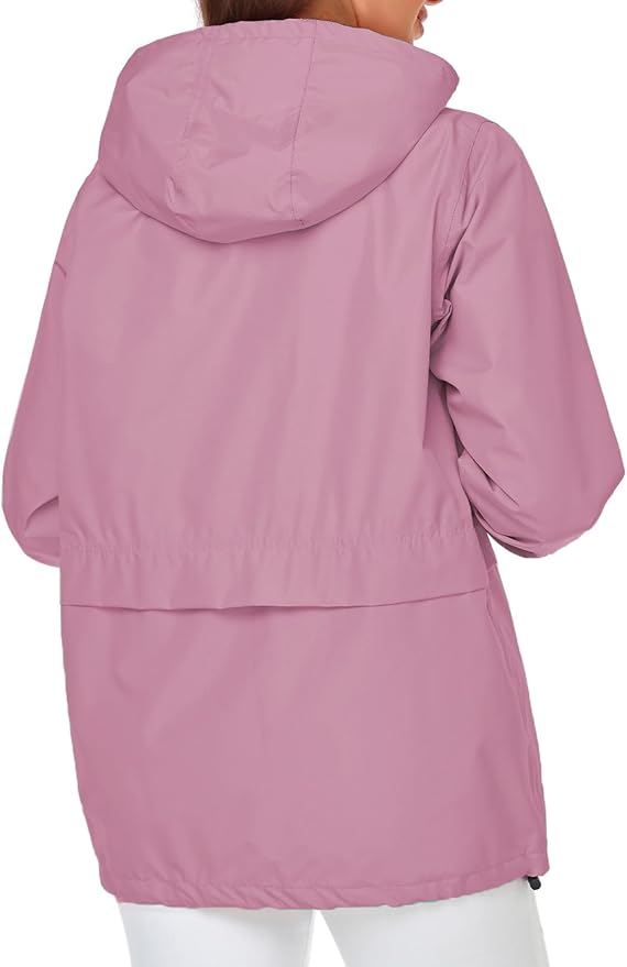 SaphiRose Lightweight Rain Jacket Women Waterproof Breathable Raincoat Packable Hooded Windbreaker