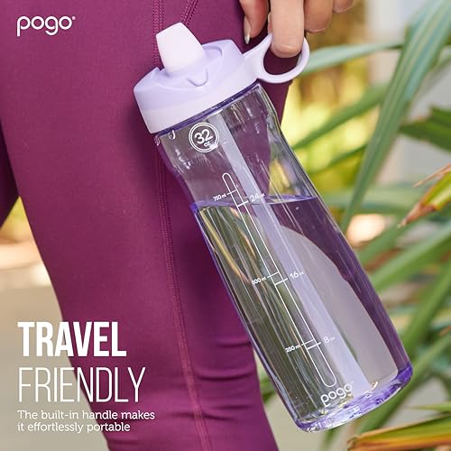 Pogo BPA-Free Tritan Plastic Water Bottle with Soft Straw, 32 Oz, Grey