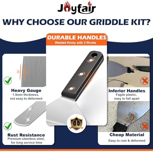 18Pcs Griddle Accessories Kit, Joyfair Stainless Steel Flat Top Grilling Spatula Accessory Tools Set with Basting Cover Burger Press, for Outdoor BBQ Teppanyaki Hibachi Cooking (ABS Handles)