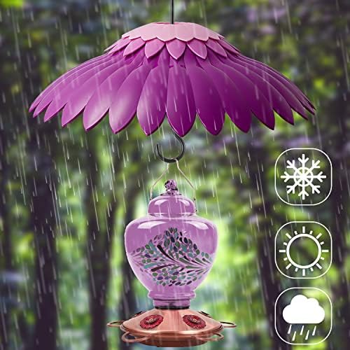 Baffle for Bird Feeder Cover With 3 Hooks - Suitable for Hummingbird and Wild Bird Feeders, Built-in Moat, Protective Hanging Cover, 14 Inches (Deep Purple)