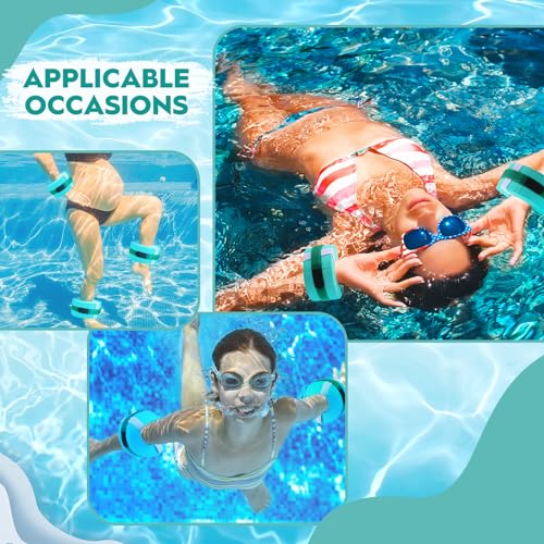 RoundFunny 2 Pcs Foam Swim Aquatic Cuffs Equipment Water Aerobics Float Ring with Detachable Hook and Loop Fastener Fitness Workout Set for Swimming Fitness Training Pool Exercise (Aquamarine)