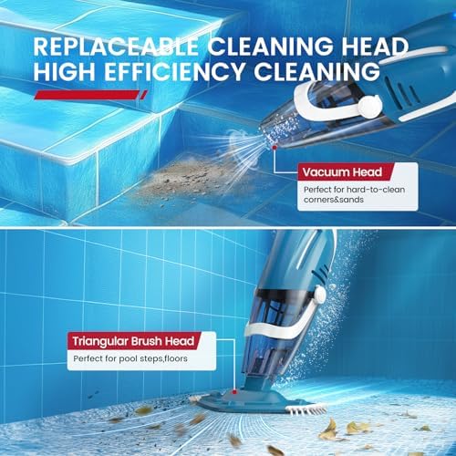 Pool Vacuum for Above Ground Pool, 2025 Upgraded Pool Vacuum with A Telescopic Pole, 18.5 Gal/Min Powerful Suction, 80Mins Runtime, Effortlessly Cleans Debris Underwater (Blue)