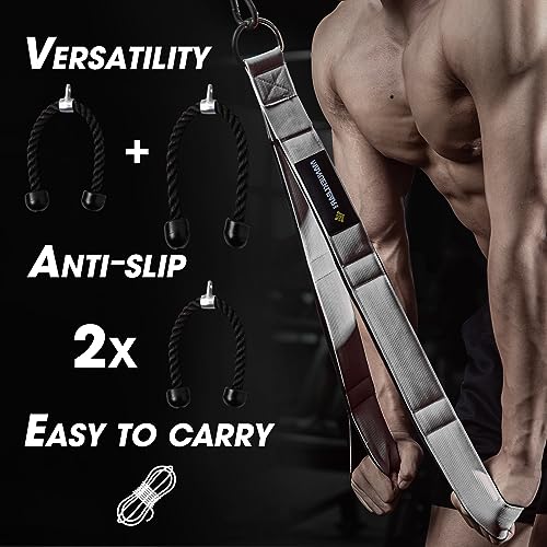 MANUEKLEAR Tricep Rope Cable Attachment Handles, Greater Range of Motion, Tricep Pull Down Rope for Push Downs, Crunches, Facepulls for Professional Gym (Grey)