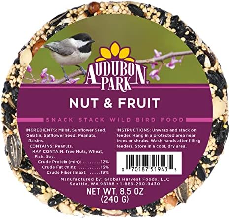 Audubon Park Nut & Fruit Snack Stack Wild Bird Food, Bird Seed Cake for Outside Feeders, 6-Pack & Wagner's 62067 Deluxe Treat Blend Wild Bird Food, 4 Pound (Pack of 1)