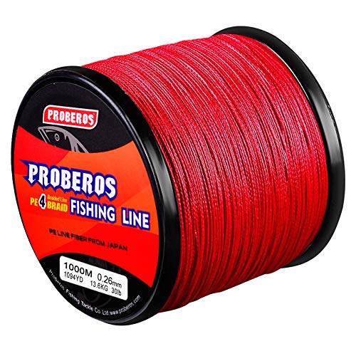 BAIKALBASS Braided Fishing Line 4 Strands Strong Multifilament PE Braid Wire for Saltwater 328Yard/300M 6LB Red