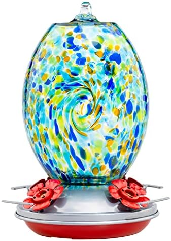 Muse Garden Glass Humming Bird Feeders for Outdoors - 27OZ Blown Glass Hummingbird Feeder - Unique Gift for Mom Gardeners Women, Outdoors Hanging Garden Decor, Includes Ant Moat & Brush, Starry Night