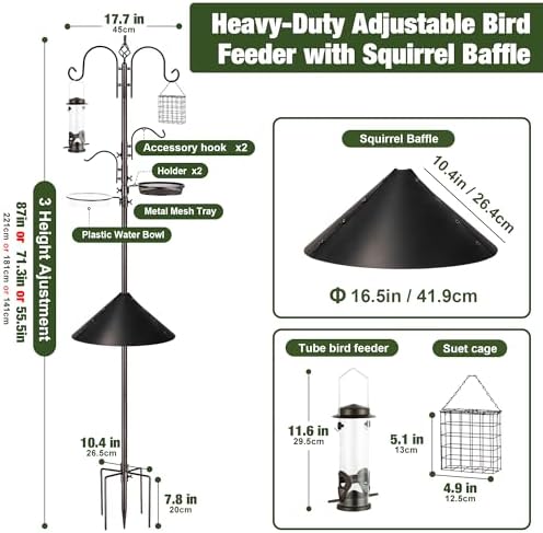 ERYTLLY Bird Feeders Bird Feeding Station Kit Bird Feeding Pole Wild Bird Feeder Hanging Kit with Squirrel Guard Baffle Suet Cage Tube Bird Feeder Planter Hanger Multi Feeder for Attracting Wild Birds