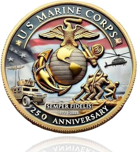 Marine Corps 250th Anniversary Coins, USMC Military Challenge Coin-Army, Navy, Marine Corps, Patriotic Military Gift for Veterans & Collector (Color C)