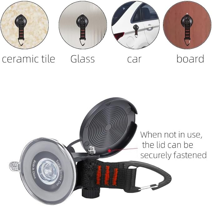 Suction Cup Hooks Heavy Duty 4 Pieces Car Camping Essentials Upgraded Tie Down Suction Cup Camper Accessories with Securing Hook Strong Power for RV Boat Window Glass Camping Trap.(4 pcs)