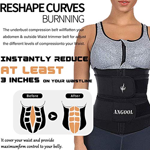 ANGOOL Neopren Waist Trainer For Women,Workout Plus Size Trimmer Belt Sauna Sweat Corset Cincher With Zipper Black