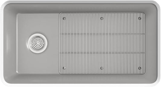 KOHLER K-8206-CM4 Cairn Sink, 33" Neoroc Composite Undermount Single-Bowl Kitchen Sink, Composite Kitchen Sink with Sink Rack, Matte Grey