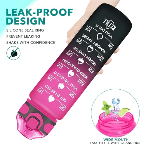 Enerbone 32 oz Drinking Water Bottle with Times to Drink and Straw, Motivational with Carrying Strap, Leakproof BPA & Toxic Free, Ensure You Drink Enough Water for Fitness Gym Outdoor