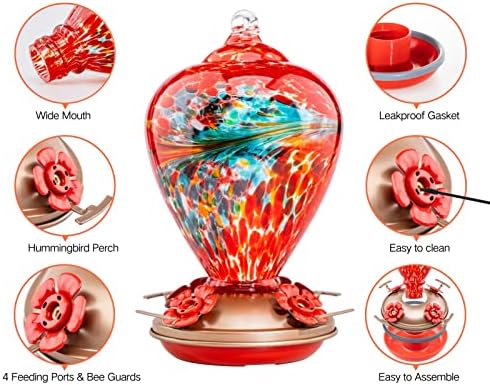 Muse Garden Hummingbird Feeders for Outdoors Hanging, Blown Glass Hummingbird Feeder Gifts for Mom, Garden Decor for Outside, Unique Gifts Idea for Women, 34OZ,Phoenix Flying