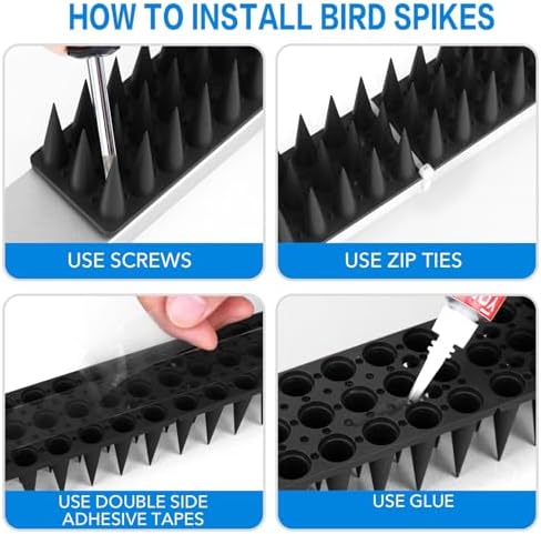 Bird Spikes, 40 Pack Pigeon Deterrent for Small Birds Raccoon Cats Defender for Outside to Keep Squirrel Away, Plastic Fence Spike for Railing and Roof-Black