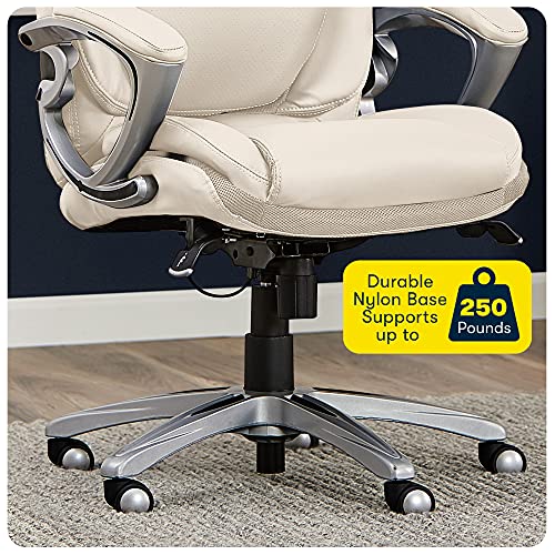 Serta Bryce Executive Office Chair, Ergonomic Computer DeskChairs with Patented AIR Lumbar Support, Comfy Body Pillows, Height Adjustable, Swivel Base with Wheels, Bonded Leather, Cream White