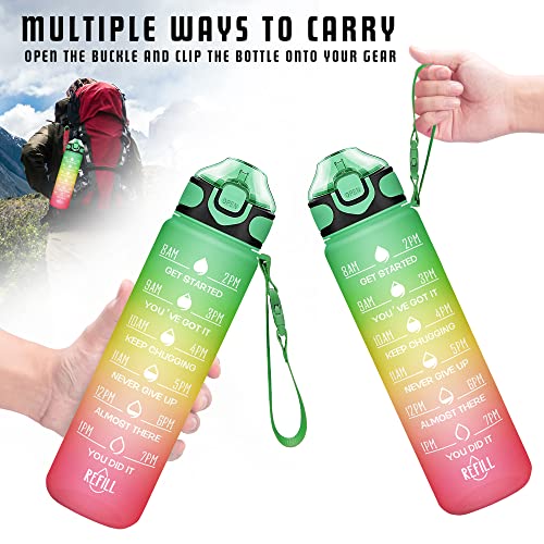 Enerbone 32 oz Drinking Water Bottle with Times to Drink and Straw, Motivational with Carrying Strap, Leakproof BPA & Toxic Free, Ensure You Drink Enough Water for Fitness Gym Outdoor
