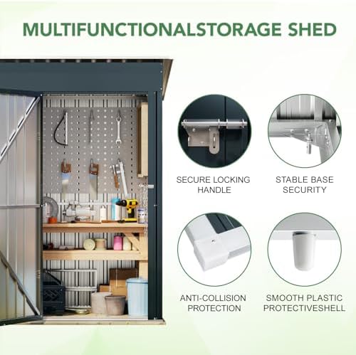 5x3FT Vertical Outdoor Steel Storage Shed, Lockable Doors, Compact Metal Tool Shed for Garden, Backyard, Patio, Utility, and Bike Storage