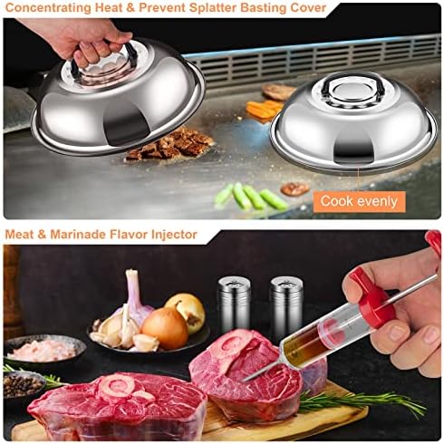 138PCS Griddle Accessories Kit,Grill Accessories for Blackstone Flat Top Set and Camp Chef,Grill Spatula,Scraper,Griddle Cleaning Kit Carry Bag for Hibachi Grill, Men Outdoor BBQ with Meat Injector