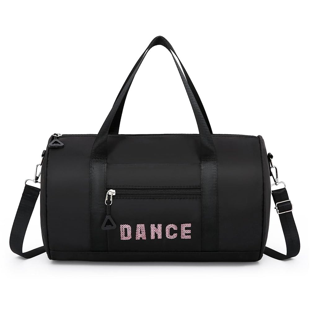 Dance bags for kids Lightweight Cute Ballet Dance Bag Gym Travel Duffle Bag for Girls Tutu Dress Bag 3-6 Year Olds (Black-sequins)