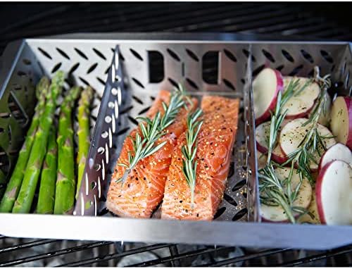 Proud Grill UltraVersatile Stainless Steel Grill Basket - Large BBQ Griddle basket for Outdoor Grill Vegetables - Meat - Fish Grill Basket with Detachable Handle & Movable Dividers