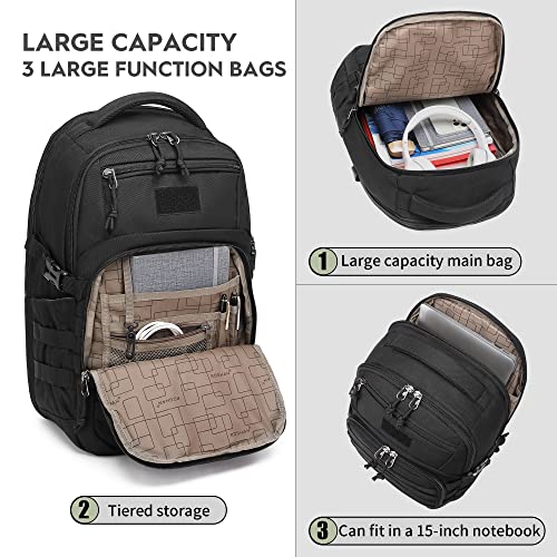 Wotony Military tactical backpack, backpack for men black tactical backpack small tactical backpack assault bag (Black, 18.5 inch)