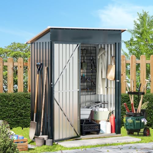5x3FT Vertical Outdoor Steel Storage Shed, Lockable Doors, Compact Metal Tool Shed for Garden, Backyard, Patio, Utility, and Bike Storage