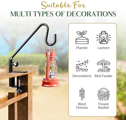 Idzo Deck Bird Feeder Hanger for Railing, 11inch Deck Hook for Bird Feeder Pole, Durable 3 Layers Powder Coated & Sturdy 1 Piece Solid Steel Construction for Hanging Decorations, 2 Pack