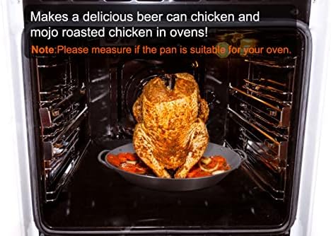 Tellshun Beer Can Chicken Holder, 12 Inch Stainless Steel Grill, BBQ Roaster Cooker Stand Vertical Grilling Accessories Rack for Vegetables Basket Large Size Round Pan