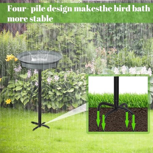 28In Freestanding Birdbaths Bowl Outdoor, Free Standing Garden Bird Bath Bird Feeder Bowl with Metal Stake, Detachable Decoration Spa Birdfeeder for Garden Patio Yard Lawn, 4 Spiky Feet (Grey)