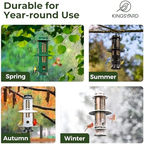 Kingsyard Squirrel Proof Bird Feeder with Removable Base, All Metal, Tube Bird Feeders for Outdoors Hanging, Easy to Clean & Refill, Dark Green