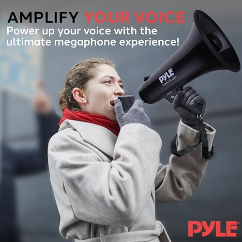 Pyle Portable Megaphone Speaker PA Bullhorn - Built-in Siren, 40W Adjustable Vol Control & 1000 Yard Range, Ideal for Any Outdoor Sports, Cheerleading Fans Coaches & Safety Drills, Black - PMP43IN