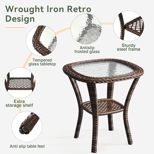 Aoxun 3 Pieces Patio Furniture Set, Patio Swivel Rocker Chairs Set of 2, Wicker Outdoor Bistro Set with Rocking Chair, Thickened Cushions and Table for Porch (Blue)