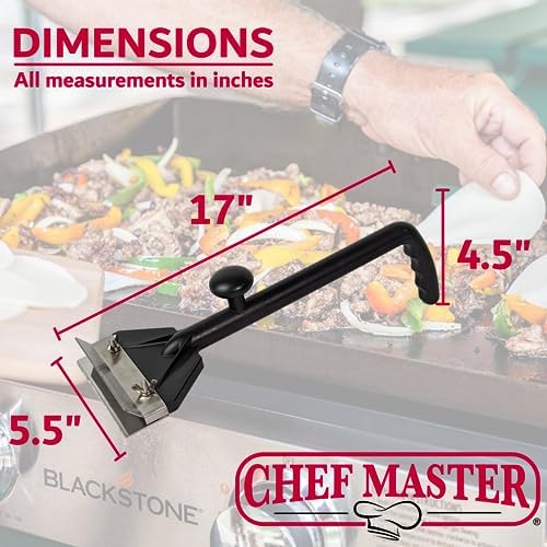 Chef Master Griddle & Flat Iron Grill Scraper, Commercial Blackstone Griddle Scraper, Flat Top Grill & Blackstone Accessories, Removes Grease, Food Debris for Diners, Restaurants & Food Trucks - 90254