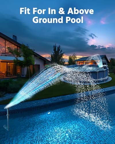 (2025 Upgraded) Above Ground Pool Fountain with Lights, 16''-27'' Adjustable Height, RF Remote APP Control Pool Fountains for Above Ground Pools, Solar Powered LED Lights Pool Sprinkler Fountain, Gray