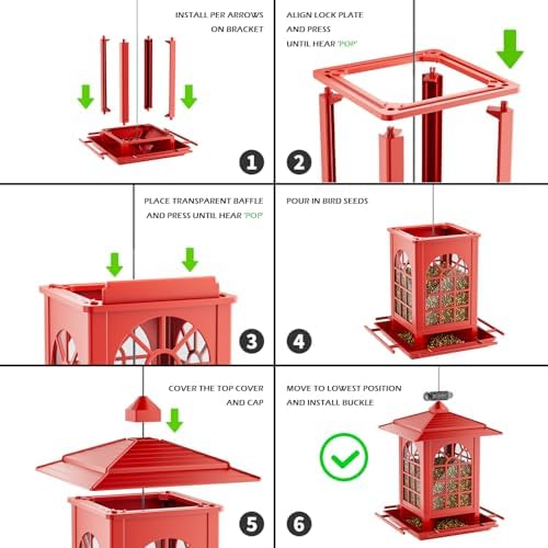 Birdream 2 Pack Bird Feeders for Outdoors Hanging - 7LB Total Capacity Classic Courtyard Design Fun Assembly Large Bird Feeder, Attracting Wild Birds Cardinals Goldfinches Sparrows - Red
