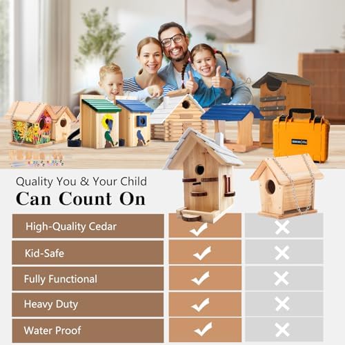 Premium Wooden Bird House Kit - Birdhouse for Outside - Build it Yourself Birdhouse Kits for Adults to Build - Woodworking Adult Crafts & DIY - Easy Open for Cleaning