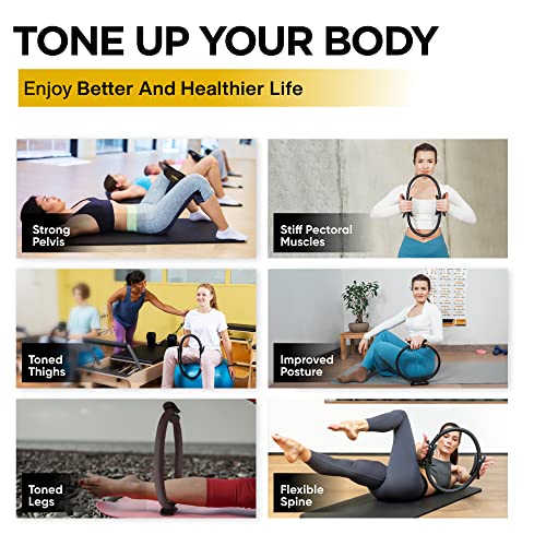 Pilates Ring Circle , 14 Inch Magic Circle Pilates Ring with A1 Size Workout Poster – Yoga Ring Fitness Ring with Soft Handles - Pilates Equipment - Inner Thigh Exercise Equipment for Home Workouts