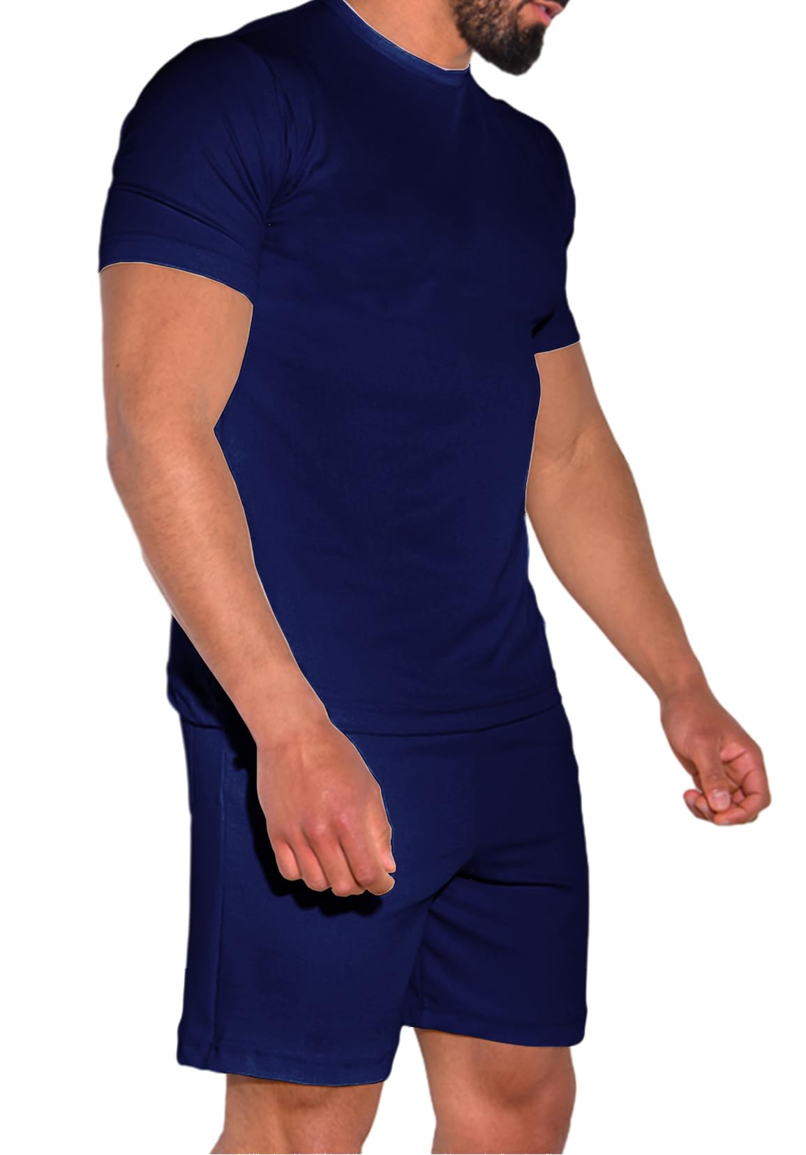 Uni Clau Mens 2 Piece Short Set Summer Outfits Tracksuit Casual T shirt and Short Beach Sets Blue M