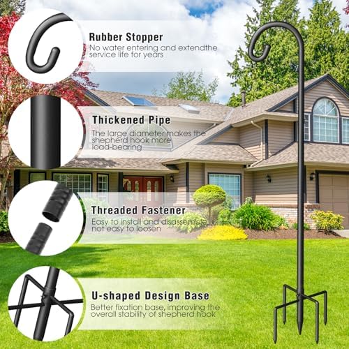 Shepherd Hook for Outdoor, Heavy Duty Bird Feeder Pole with 5 Prong Base, Adjustable Height Bird Feeder Stand Ideal for Hanging Bird Feeders, Plant, and Garden Decorations
