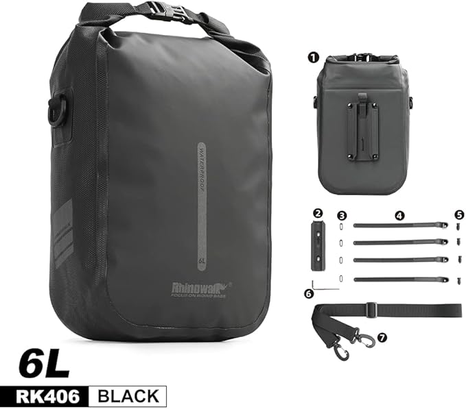 Rhinowalk Bike Front Fork Bag Waterproof Bike Pannier Bag Saddle Bag Shoulder Bag 6L for E-Scooter Mountain Bike Accessories