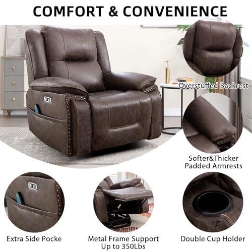 Phoenix Home Dual Motor Power Lift Chair for Elderly, Lift Chairs with Massage and Heat, Faux Leather Electric Chairs for Adults, Recliner Chair with USB, 2 Concealed Cup Holders, Smoke Gray