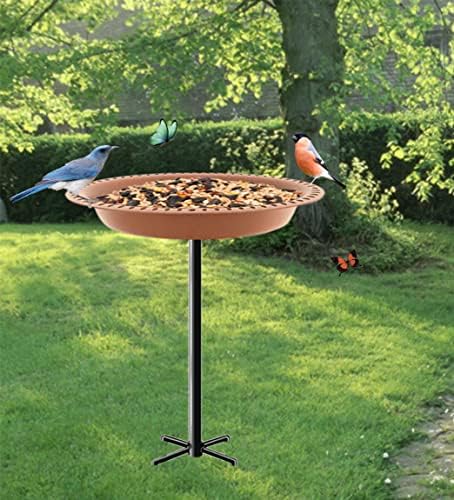 Garbuildman Upgraded 5-Prong Base Bird Bath with Metal Stake, Detachable Decoration Bowl Spa & Freestanding Birdfeeder for Outdoor Garden, Oval Style, Brown
