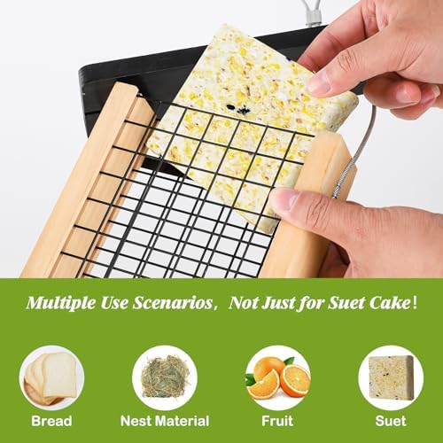 Wooden Suet Bird Feeder for Outside Hanging, Large Woodpecker Suet Feeder with Tail Prop, Hanging Bird Feeder for Wild Birds, 1 Pack, Black