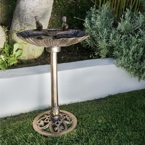 Alpine Corporation 31" Tall Outdoor Vintage Birdbath with Bird Figurines Yard Statue