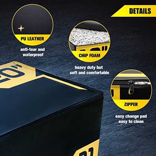 ToughFit Plyo Box - 3 in 1 Foam Plyometric Box - Jump Box for MMA, Crossfit - Adjustment Height Plyometric Jump Box for Home Gym - PVC Cover Platform & High-Density Workout Box (Small - 20"x18"x16")