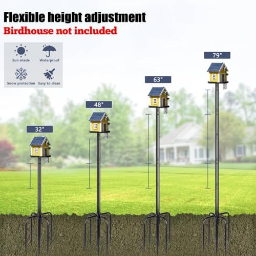 Gtongoko Smart Bird Feeder Pole 79 Inch Bluebird House Pole for Outdoors Weather Station Heavy Duty Metal Mounting Kit Adjustable Bird Feeder Stand Black