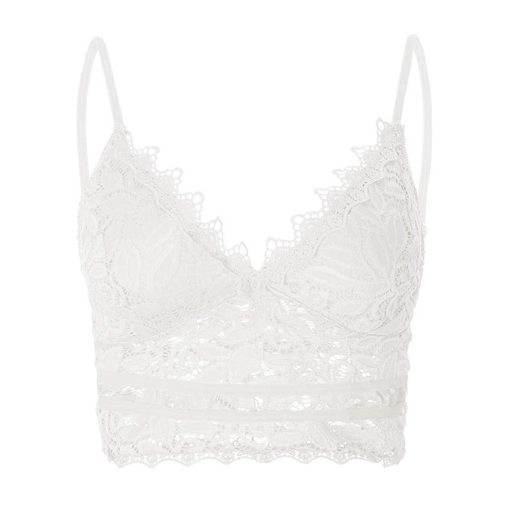 Aniywn Sexy Women Underwear Solid Color Lace Patchwork Vest Crop Wire Free Bra Tank Tops Blouse… Y-White